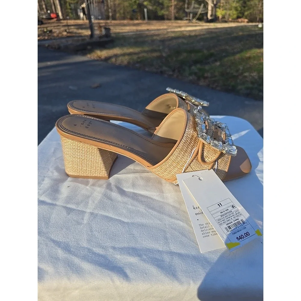 Women's Kathleen Raffia Buckle‎ Block Heels Beige A New Day Size 8 Neutral NWT